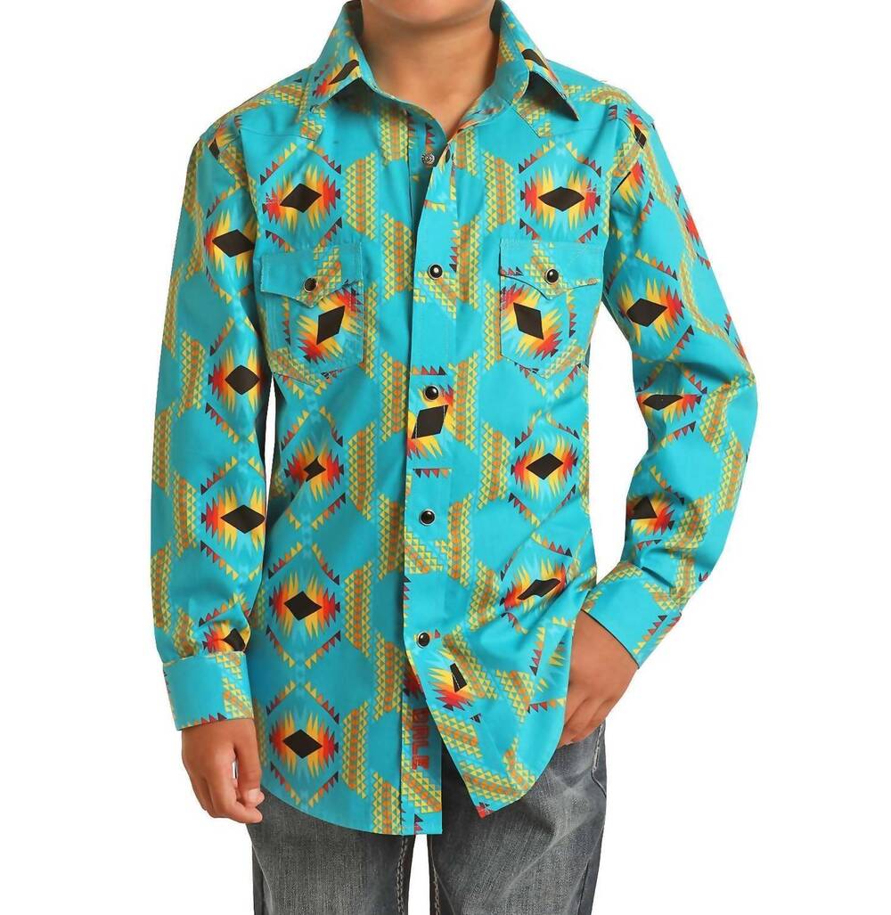 NEW ROCK & ROLL DENIM dale brisby snap long sleeve shirt in turquoise